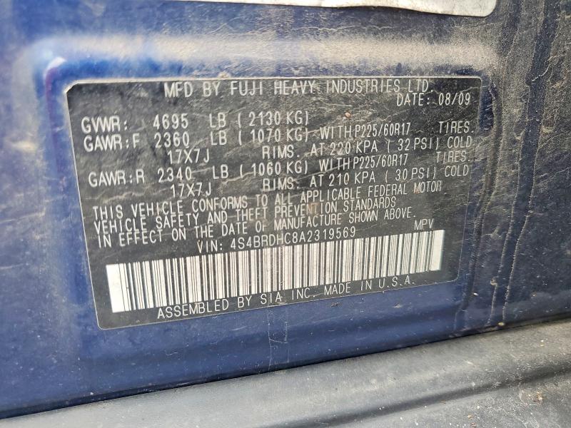 65155756 :رقم المزاد ، 4S4BRDHC8A2319569 vin ، 2010 Subaru Outback مزاد بيع