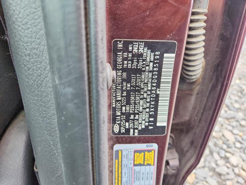65536776 :رقم المزاد ، 5XYKTDA64DG385198 vin ، 2013 Kia Sorento مزاد بيع