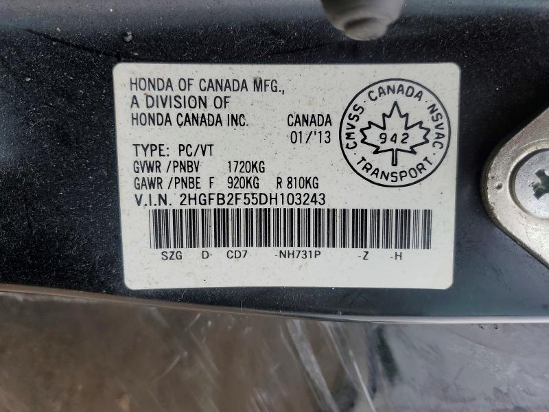 Продаж на аукціоні авто 2013 Honda Civic, vin: 2HGFB2F55DH103243, номер лоту: 64838366