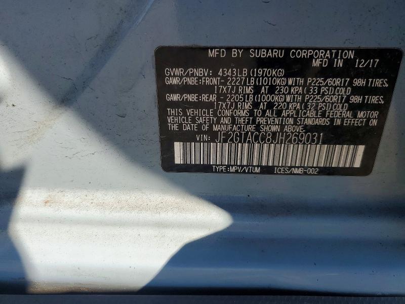 64596366 :رقم المزاد ، JF2GTACC8JH269031 vin ، 2018 Subaru Crosstrek مزاد بيع
