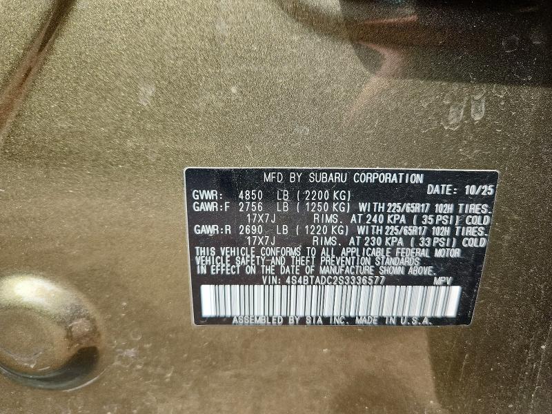 64493856 :رقم المزاد ، 4S4BTADC2S3336577 vin ، 2025 Subaru Outback مزاد بيع