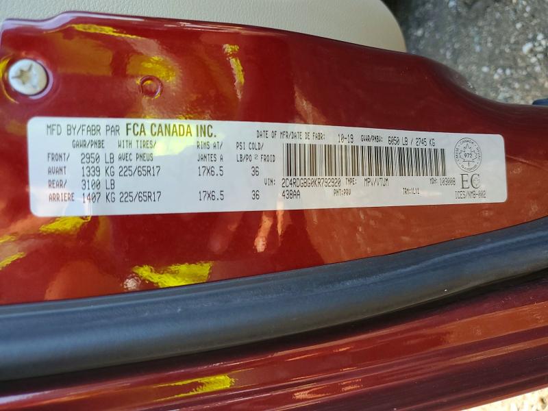 Aukcja sprzedaży 2019 Dodge Grand Caravan, vin: 2C4RDGBG0KR792920, numer aukcji: 65635406