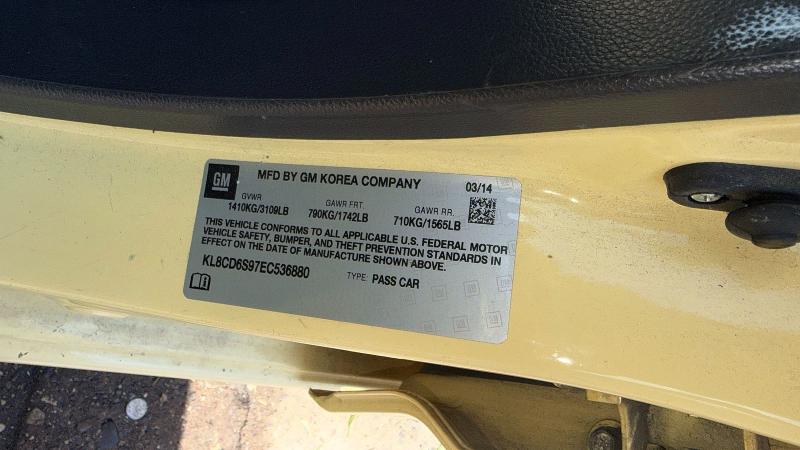 2014 Chevrolet Spark მანქანა იყიდება აუქციონზე, vin: KL8CD6S97EC536880, აუქციონის ნომერი: 65002746