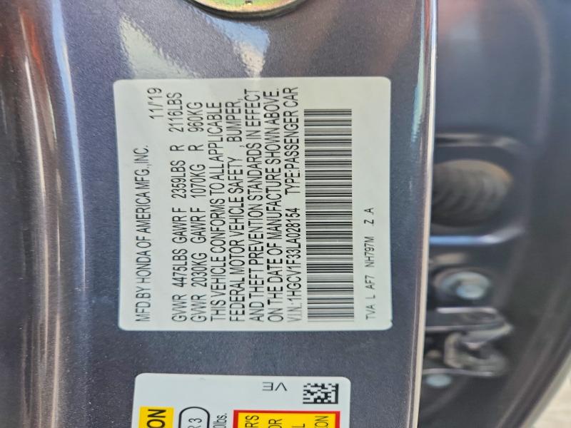 Продажа на аукционе авто 2020 Honda Accord, vin: 1HGCV1F33LA028154, номер лота: 65950726