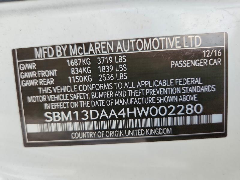 Продаж на аукціоні авто 2017 Mclaren Automotive 570s, vin: SBM13DAA4HW002280, номер лоту: 66007386