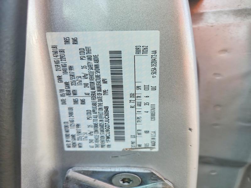 2018 Ford Escape მანქანა იყიდება აუქციონზე, vin: 1FMCU9GD7JUC60948, აუქციონის ნომერი: 63781266
