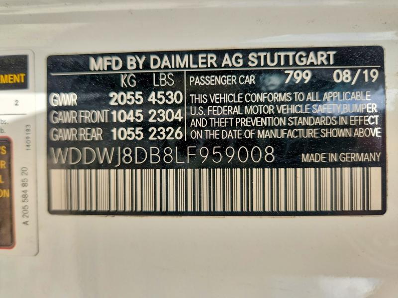 Aukcja sprzedaży 2020 Mercedes-benz C, vin: WDDWJ8DB8LF959008, numer aukcji: 63747746