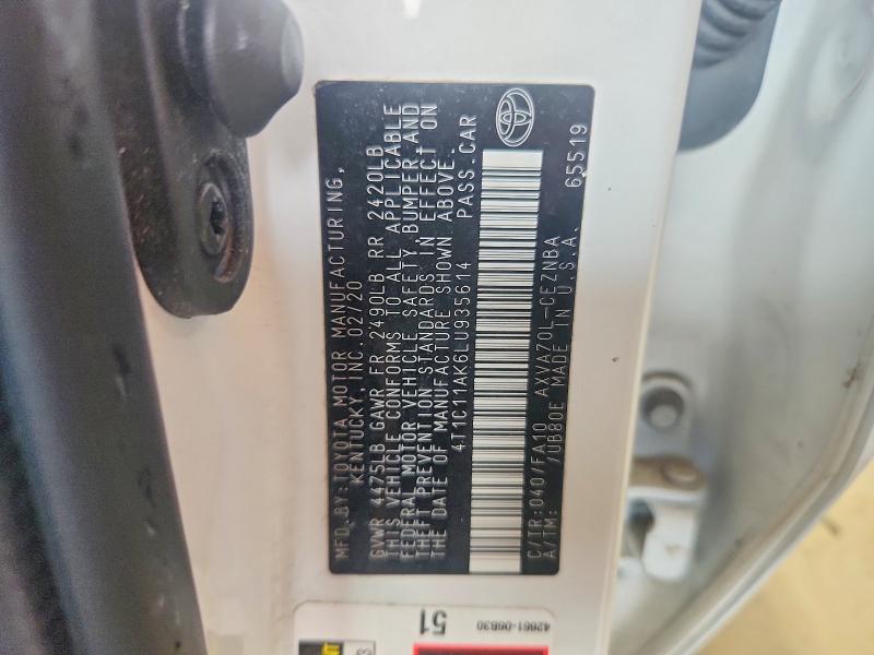 Продаж на аукціоні авто 2020 Toyota Camry, vin: 4T1C11AK6LU935614, номер лоту: 64977206