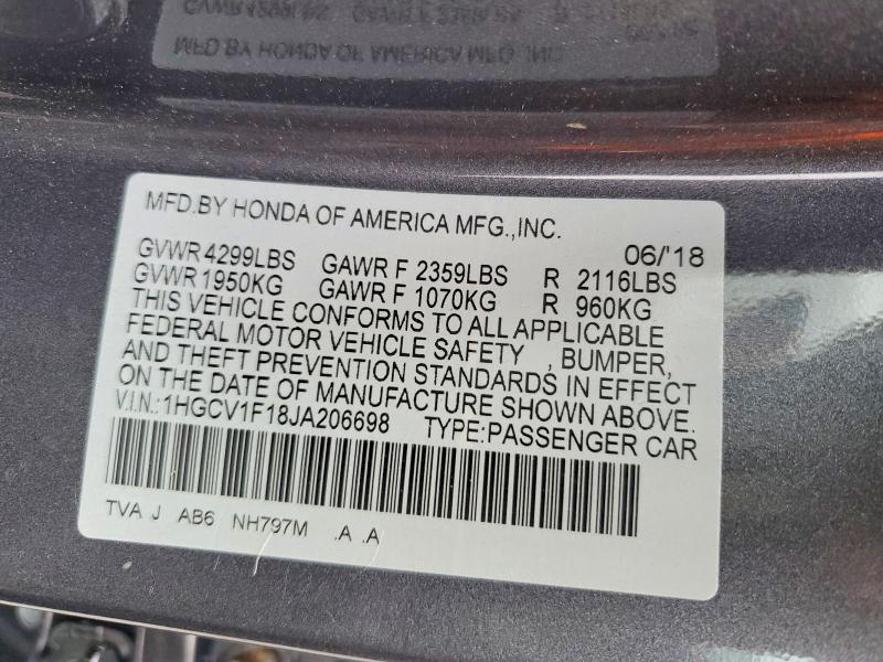 Продажа на аукционе авто 2018 Honda Accord, vin: 1HGCV1F18JA206698, номер лота: 67323816