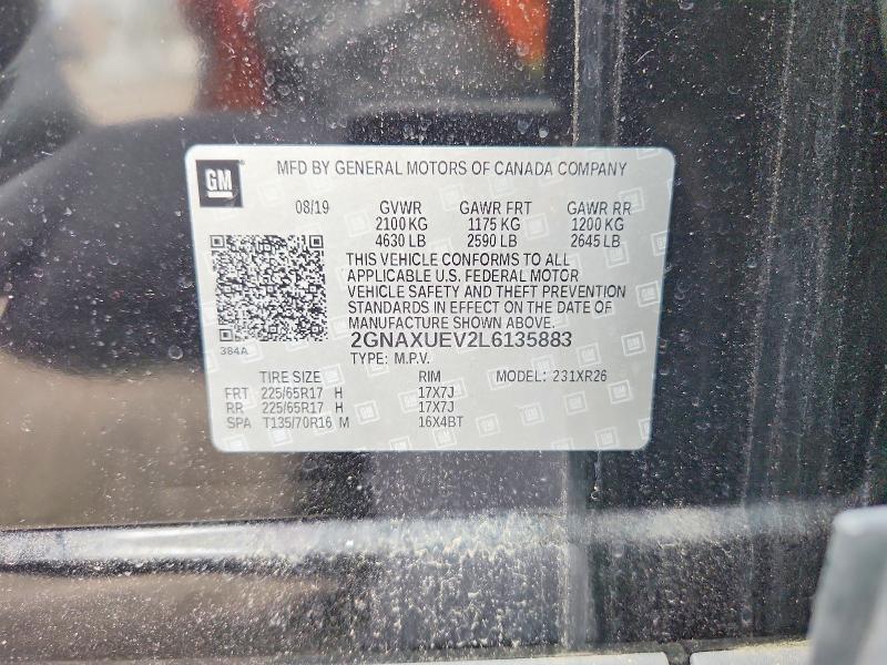 65048026 :رقم المزاد ، 2GNAXUEV2L6135883 vin ، 2020 Chevrolet Equinox مزاد بيع