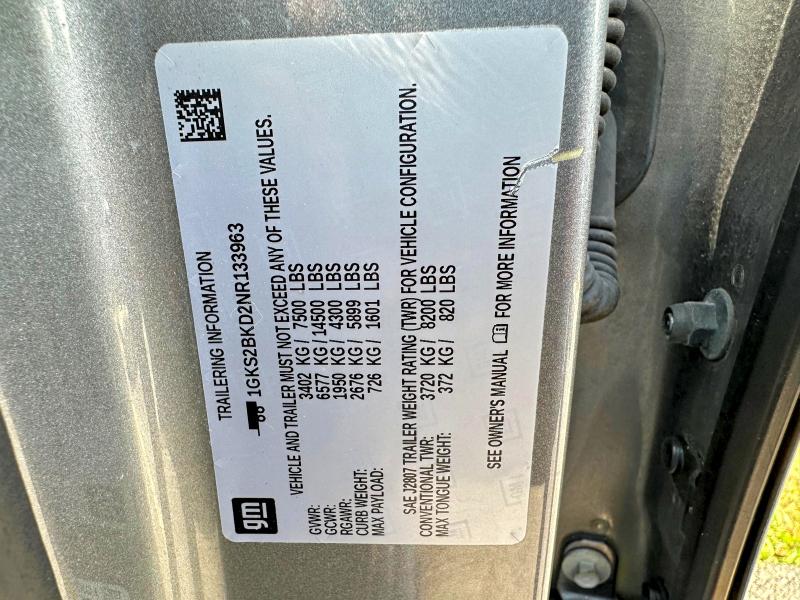 2022 Gmc Yukon მანქანა იყიდება აუქციონზე, vin: 1GKS2BKD2NR133963, აუქციონის ნომერი: 65513746