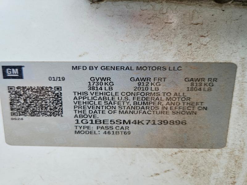 2019 Chevrolet Cruze მანქანა იყიდება აუქციონზე, vin: 1G1BE5SM4K7139896, აუქციონის ნომერი: 66378646