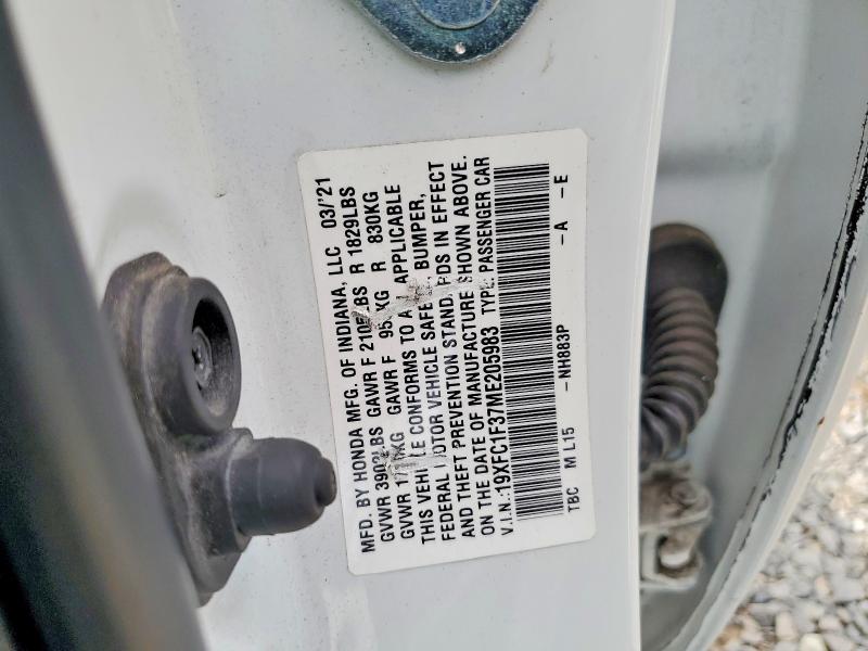 2021 Honda Civic მანქანა იყიდება აუქციონზე, vin: 19XFC1F37ME205983, აუქციონის ნომერი: 65722466