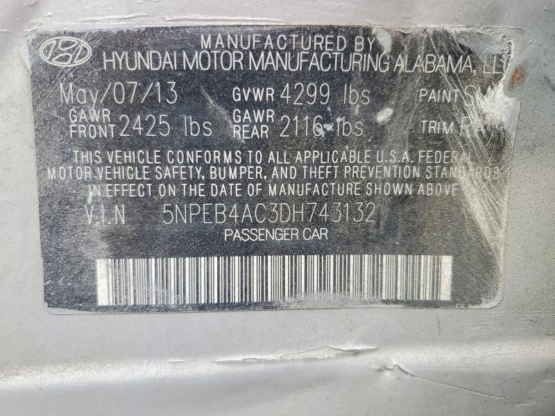 2013 Hyundai Sonata მანქანა იყიდება აუქციონზე, vin: 5NPEB4AC3DH743132, აუქციონის ნომერი: 66933716