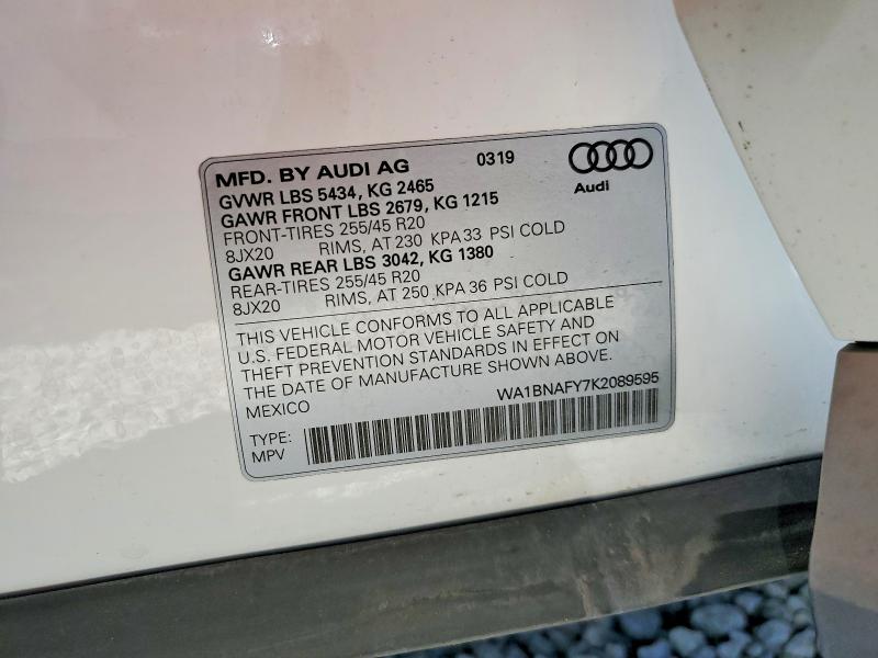 65547496 :رقم المزاد ، WA1BNAFY7K2089595 vin ، 2019 Audi Q5 مزاد بيع