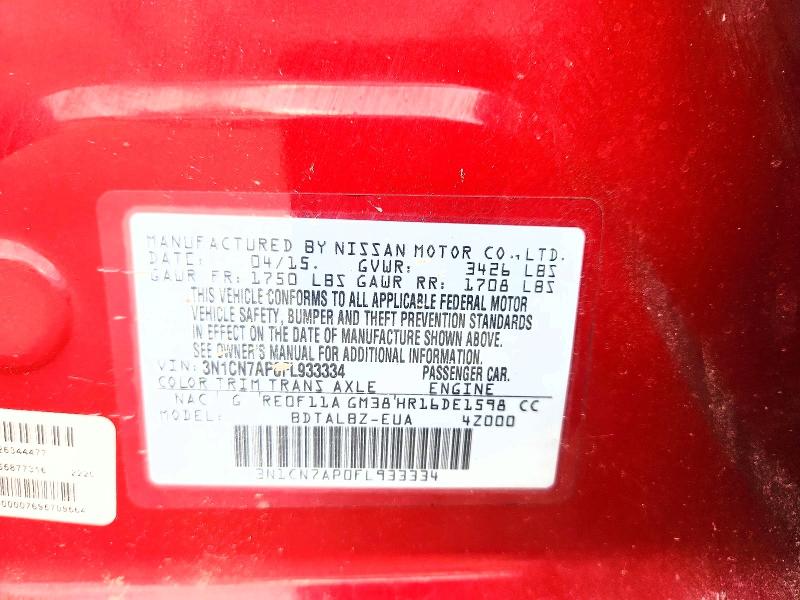 64851356 :رقم المزاد ، 3N1CN7AP0FL933334 vin ، 2015 Nissan Versa مزاد بيع
