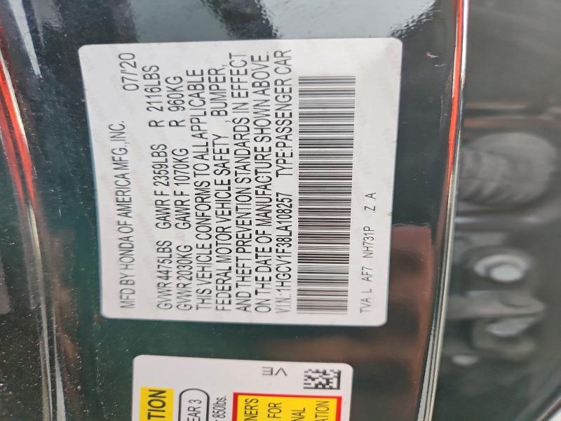 Продажа на аукционе авто 2020 Honda Accord, vin: 1HGCV1F38LA108257, номер лота: 65954266