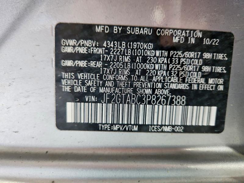 66370826 :رقم المزاد ، JF2GTABC3P8267388 vin ، 2023 Subaru Cross Trek مزاد بيع