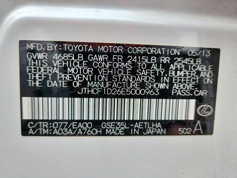 65741886 :رقم المزاد ، JTHCF1D26E5000963 vin ، 2014 Lexus Is مزاد بيع