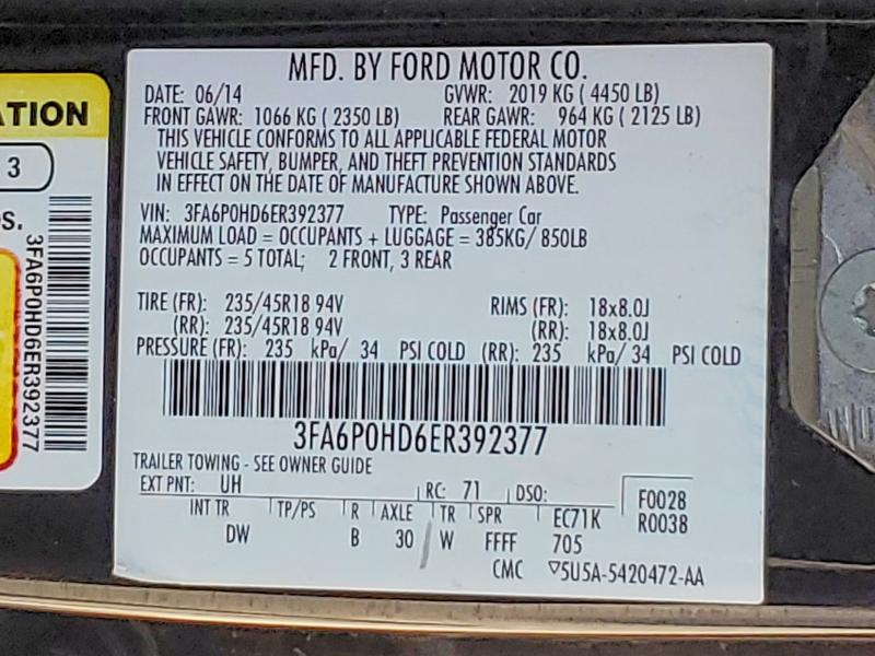 Aukcja sprzedaży 2014 Ford Fusion, vin: 3FA6P0HD6ER392377, numer aukcji: 64822456