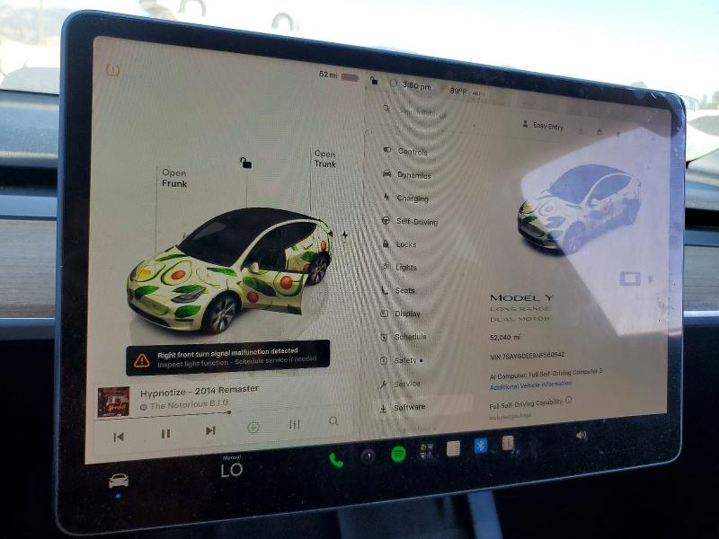 Aukcja sprzedaży 2022 Tesla Model Y, vin: 7SAYGDEE9NF560542, numer aukcji: 64294536
