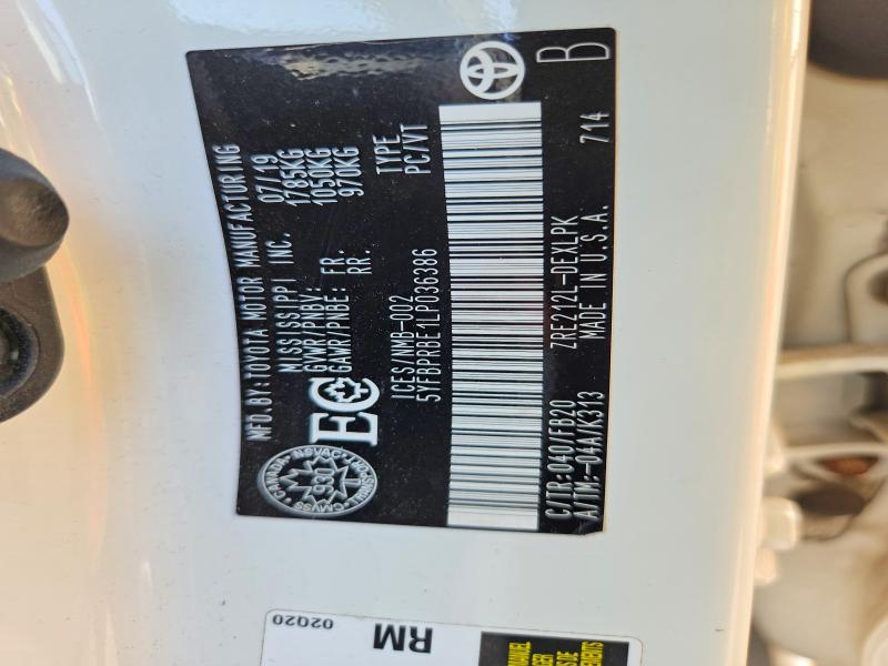 66205546 :رقم المزاد ، 5YFBPRBE1LP036386 vin ، 2020 Toyota Corolla مزاد بيع