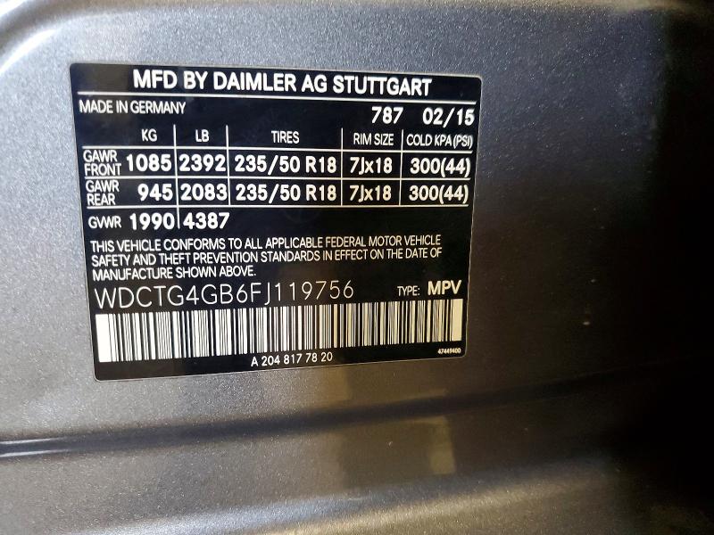 Aukcja sprzedaży 2015 Mercedes-benz Gla, vin: WDCTG4GB6FJ119756, numer aukcji: 65883006