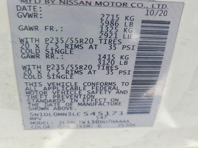 2020 Infiniti Qx60 მანქანა იყიდება აუქციონზე, vin: 5N1DL0MN3LC545171, აუქციონის ნომერი: 64050306