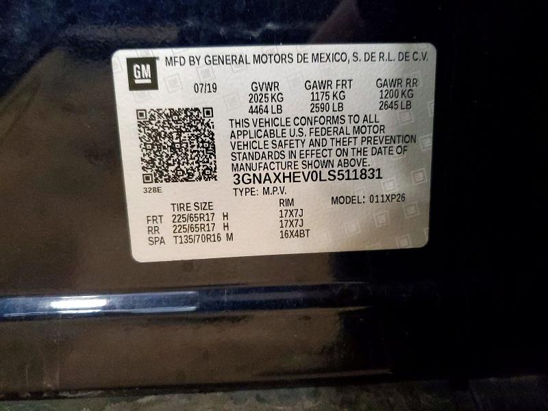 Продажа на аукционе авто 2020 Chevrolet Equinox, vin: 3GNAXHEV0LS511831, номер лота: 66343426