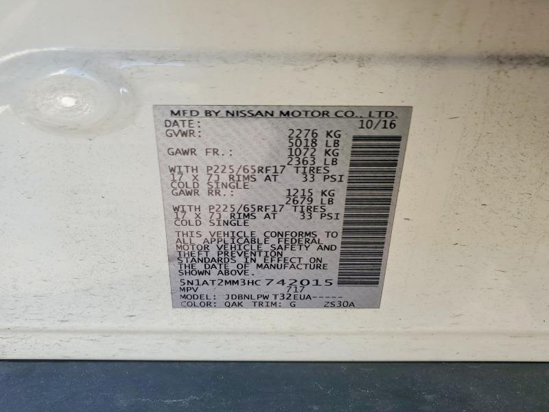 65735096 :رقم المزاد ، 5N1AT2MM3HC742015 vin ، 2017 Nissan Rogue مزاد بيع