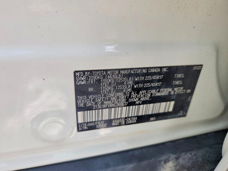 Продаж на аукціоні авто 2022 Toyota Rav4, vin: 2T3G1RFV8NC260637, номер лоту: 63732456