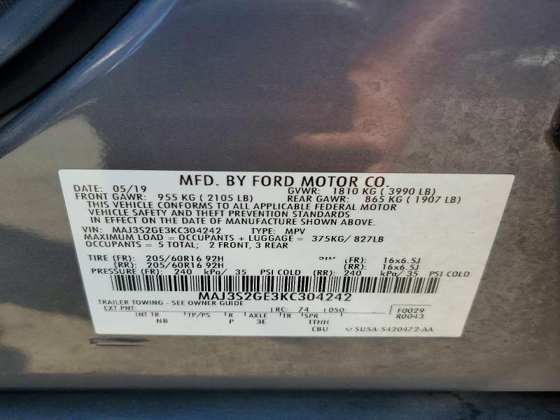 Aukcja sprzedaży 2019 Ford Ecosport, vin: MAJ3S2GE3KC304242, numer aukcji: 65753456