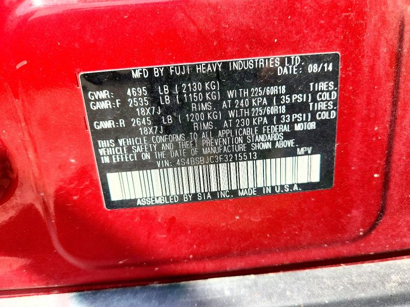 67115916 :رقم المزاد ، 4S4BSBJC3F3215513 vin ، 2015 Subaru Outback مزاد بيع