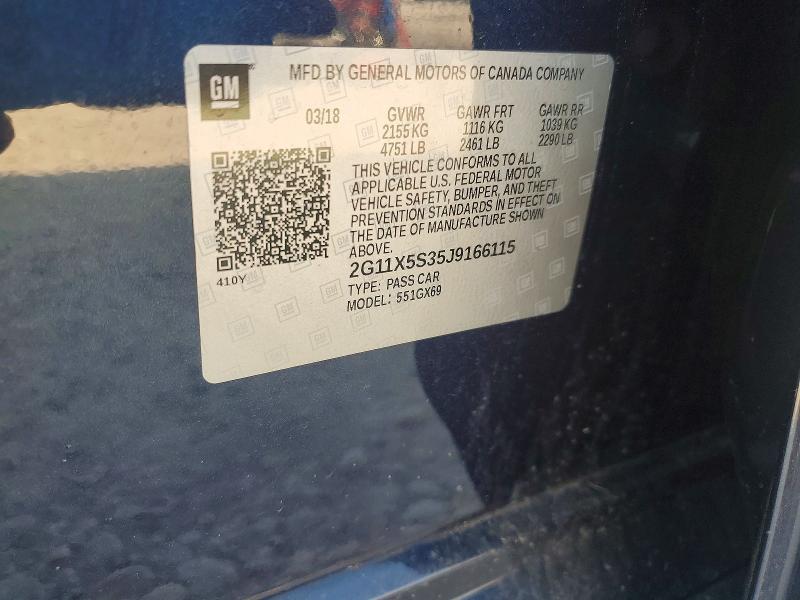 Aukcja sprzedaży 2018 Chevrolet Impala, vin: 2G11X5S35J9166115, numer aukcji: 63591236