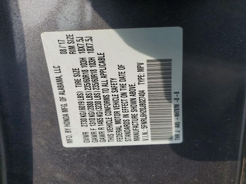 64729266 :رقم المزاد ، 5FNRL6H20JB027404 vin ، 2018 Honda Odyssey مزاد بيع