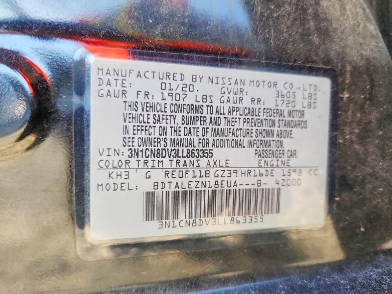 65651096 :رقم المزاد ، 3N1CN8DV3LL863355 vin ، 2020 Nissan Versa مزاد بيع