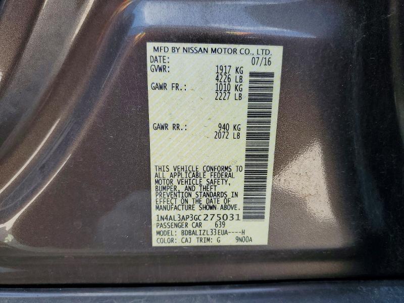 Aukcja sprzedaży 2016 Nissan Altima, vin: 1N4AL3AP3GC275031, numer aukcji: 63526416