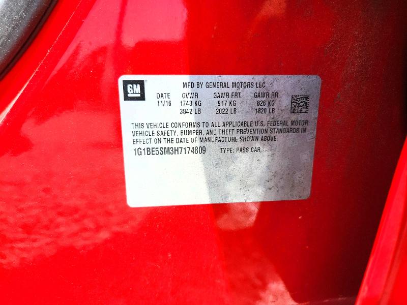 66644096 :رقم المزاد ، 1G1BE5SM3H7174809 vin ، 2017 Chevrolet Cruze مزاد بيع
