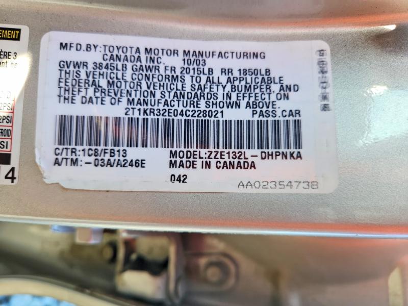 Продаж на аукціоні авто 2004 Toyota Matrix, vin: 2T1KR32E04C228021, номер лоту: 66175716