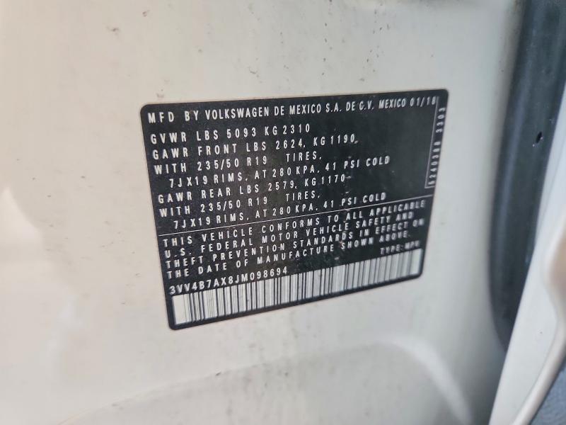 Aukcja sprzedaży 2018 Volkswagen Tiguan, vin: 3VV4B7AX8JM098694, numer aukcji: 65468796