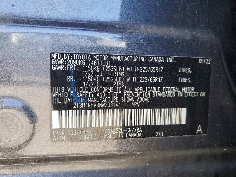 Aukcja sprzedaży 2022 Toyota Rav4, vin: 2T3H1RFV9NW203141, numer aukcji: 65615656
