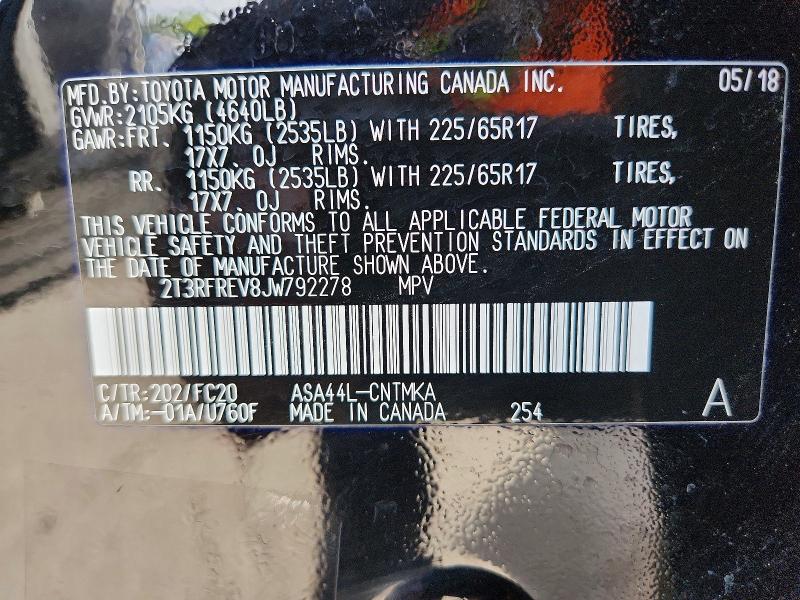 Продаж на аукціоні авто 2018 Toyota Rav4, vin: 2T3RFREV8JW792278, номер лоту: 65345296