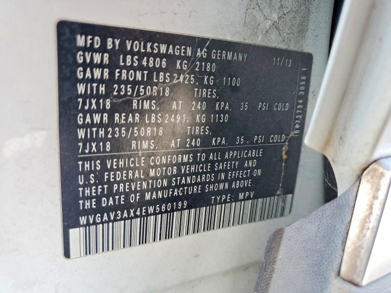 63688666 :رقم المزاد ، WVGAV3AX4EW560199 vin ، 2014 Volkswagen Tiguan مزاد بيع