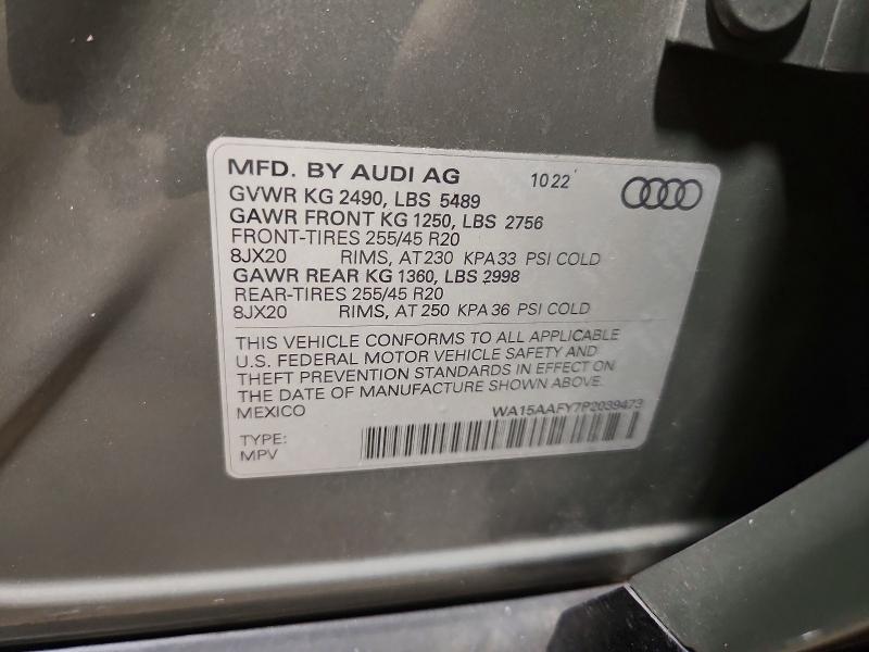 2023 Audi Q5 მანქანა იყიდება აუქციონზე, vin: WA15AAFY7P2039473, აუქციონის ნომერი: 65697406
