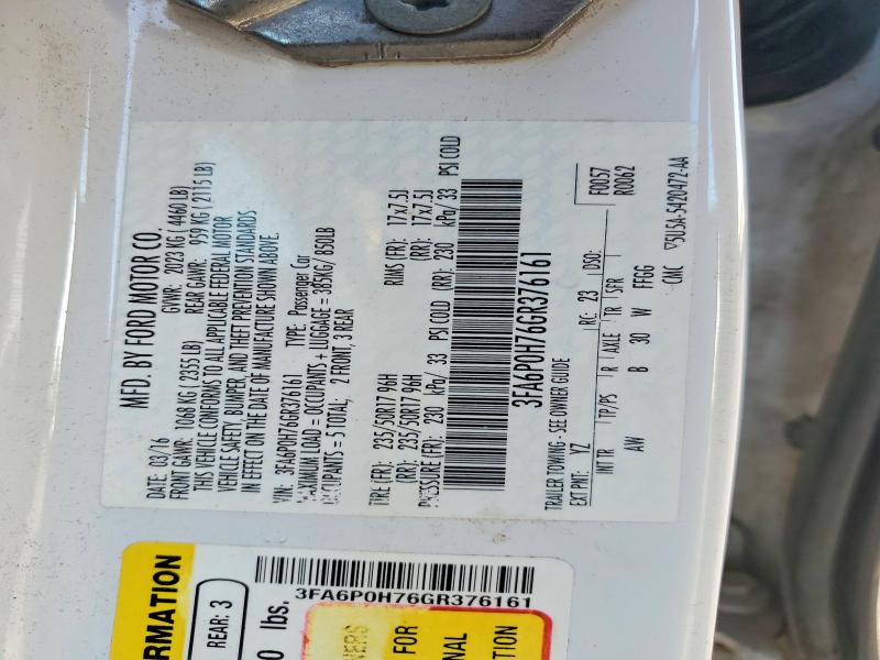 2016 Ford Fusion მანქანა იყიდება აუქციონზე, vin: 3FA6P0H76GR376161, აუქციონის ნომერი: 66691786