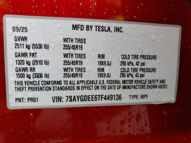 Aukcja sprzedaży 2026 Tesla Model Y, vin: 7SAYGDEE6TF449136, numer aukcji: 63248776