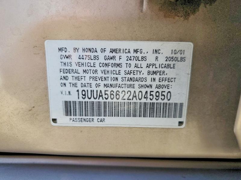 63034156 :رقم المزاد ، 19UUA56622A045950 vin ، 2002 Acura 3.2tl مزاد بيع