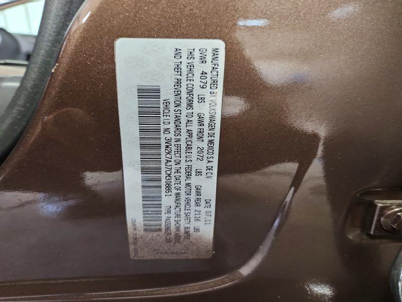 66297356 :رقم المزاد ، 3VW2K7AJ7CM308851 vin ، 2012 Volkswagen Jetta مزاد بيع