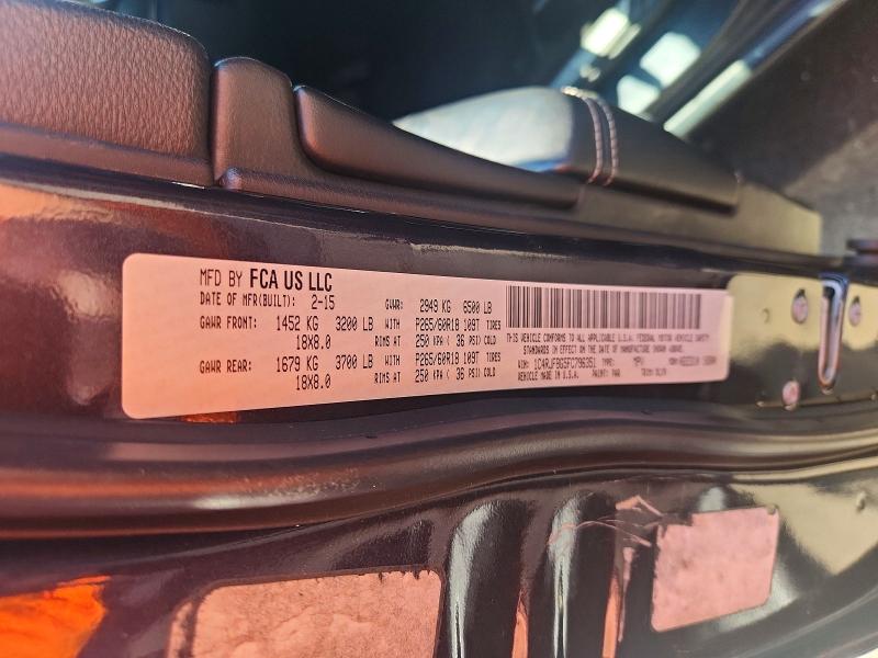 2015 Jeep Grand Cherokee მანქანა იყიდება აუქციონზე, vin: 1C4RJFBG5FC796351, აუქციონის ნომერი: 63366916