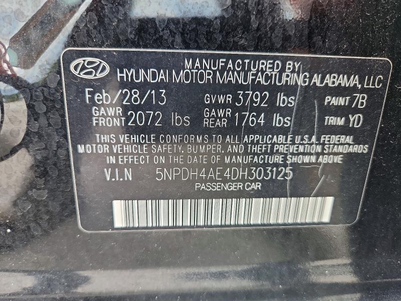 2013 Hyundai Elantra მანქანა იყიდება აუქციონზე, vin: 5NPDH4AE4DH303125, აუქციონის ნომერი: 64444626